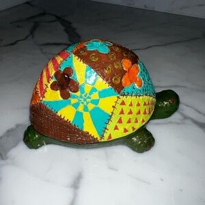 Hand Painted Colorful Turtle Figurine Pencil Holder Display!